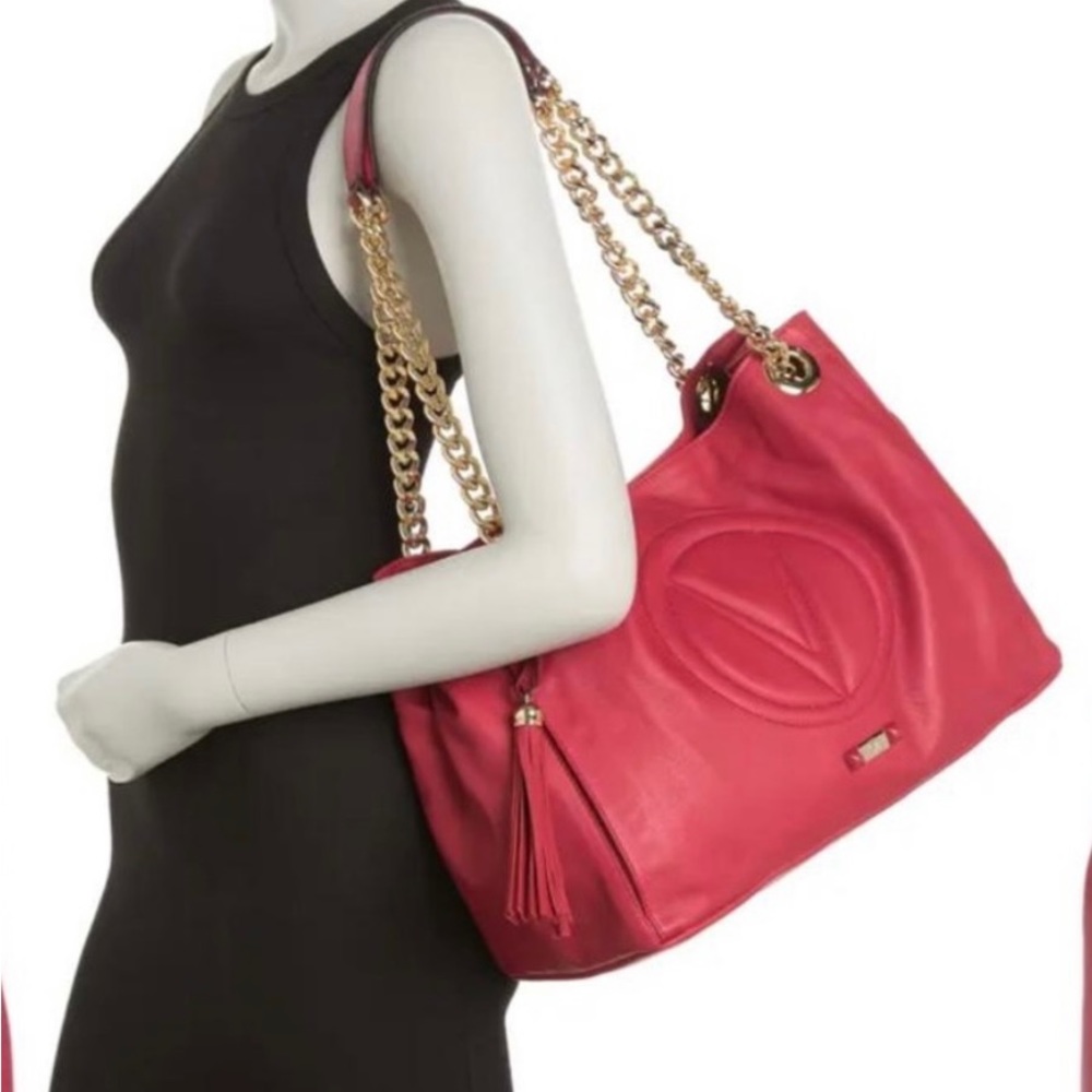 Mario Valentino Vera Signature Large Red
Leather Chain Strap Logo bag